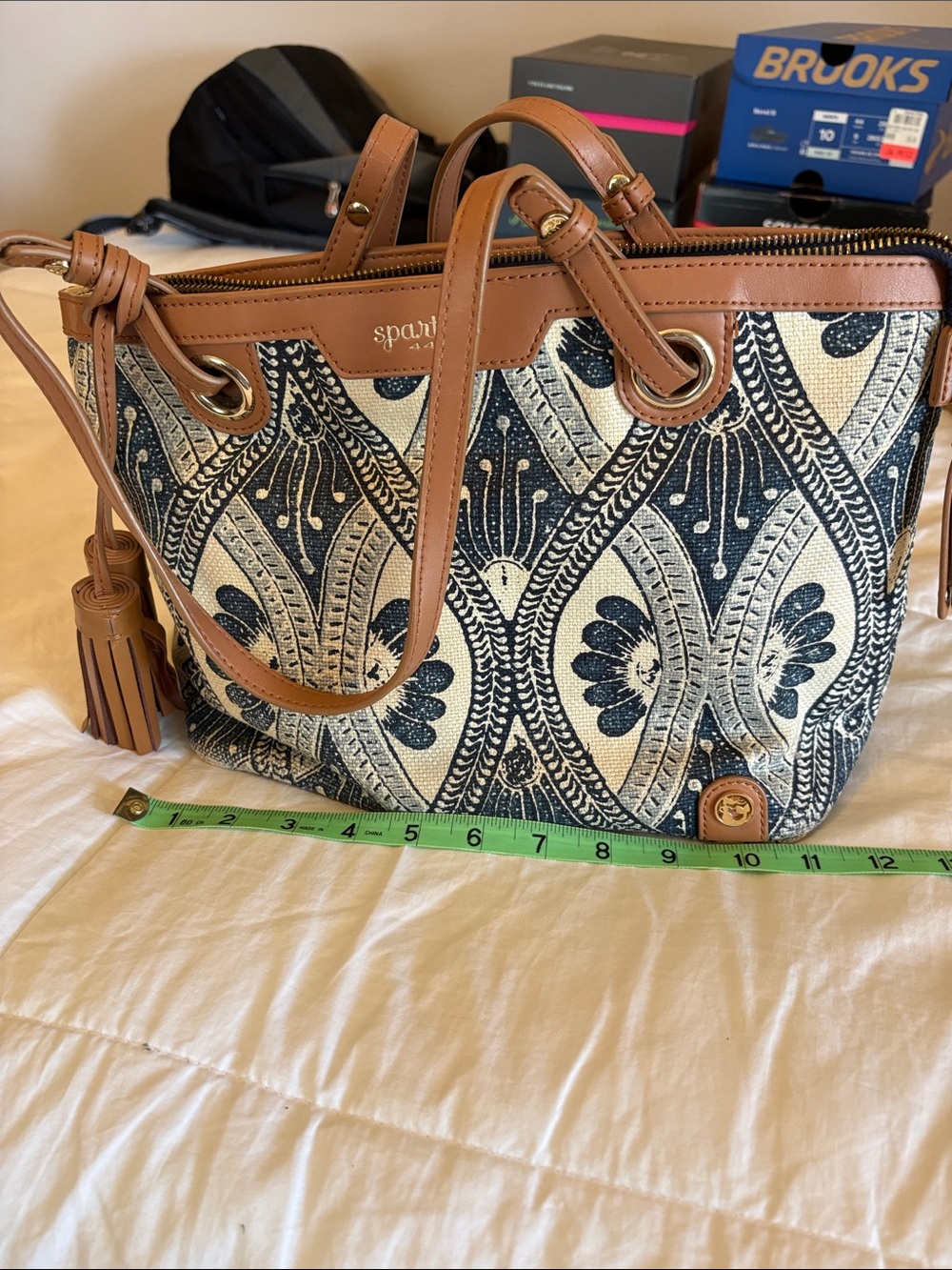 Spartina 449 Navy & Tan Patterned Shoulder Tote - Picture 8 of 9